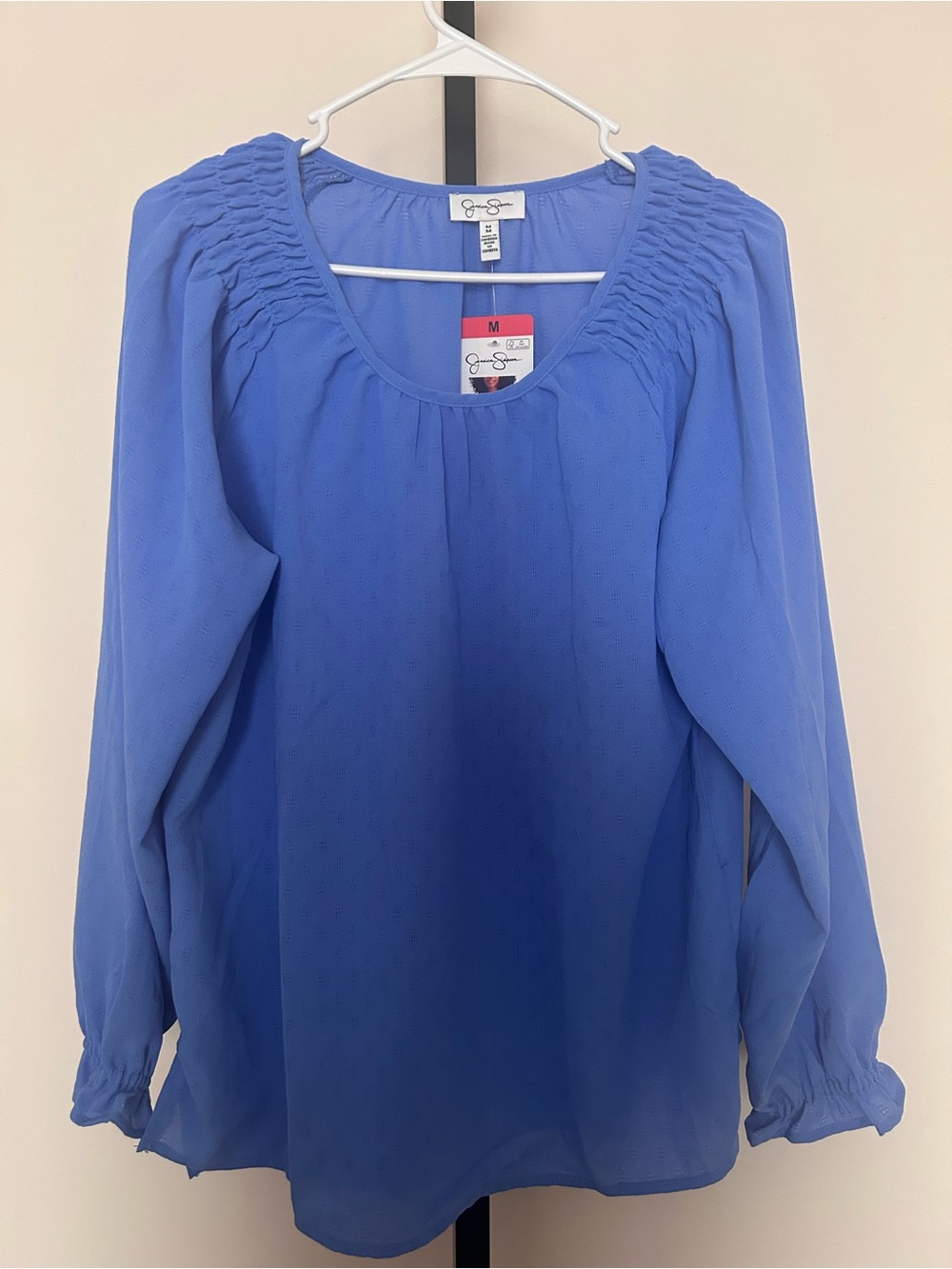Jessica Simpson Cobalt Blue Smocked Yoke Long Sleeve Blouse